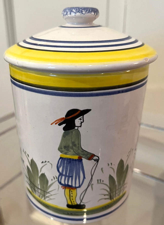 Henriot (Lady Or Man Center) Extra Large Canister & Lid by Quimper-1