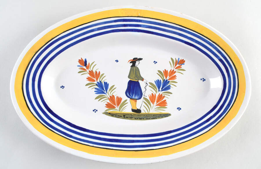 Henriot (Lady Or Man Center) 15" Oval Serving Platter by Quimper-1