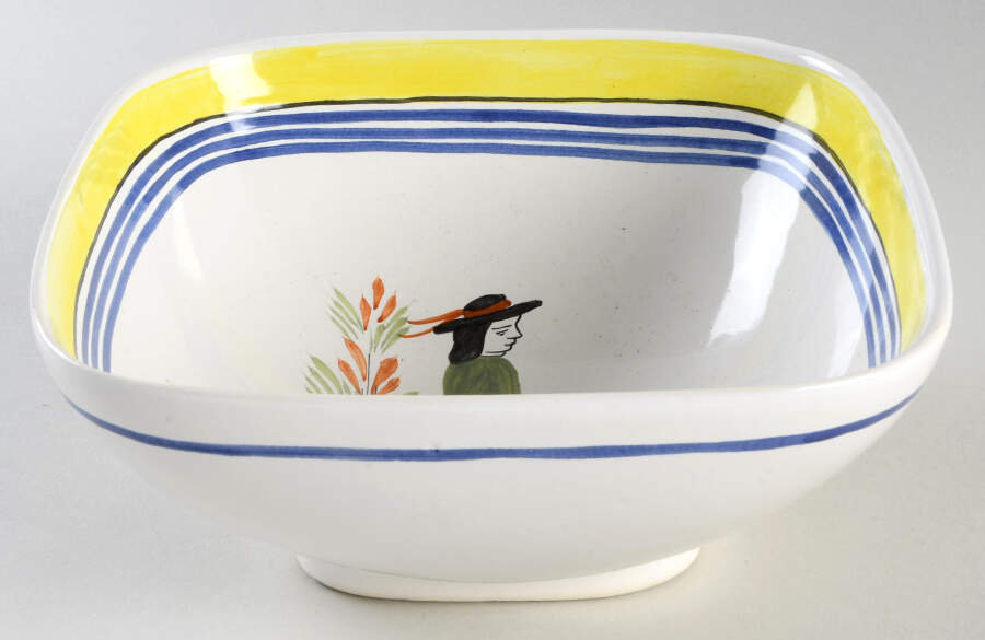 Henriot (Lady Or Man Center) 7" Square All Purpose Bowl by Quimper-1