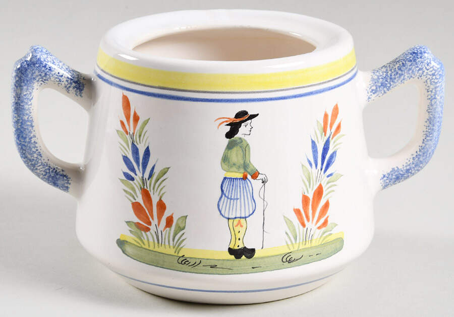 Henriot (Lady Or Man Center) Oversize Sugar Bowl No Lid by Quimper-1