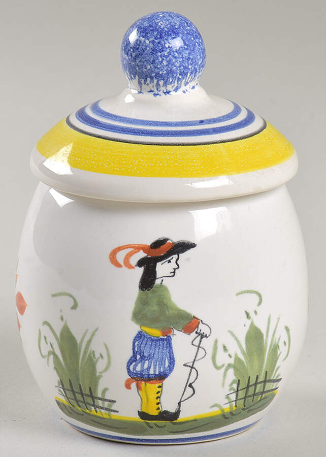 Henriot (Lady Or Man Center) Mustard Jar & Lid by Quimper-1