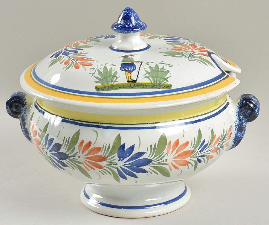 Henriot (Lady Or Man Center) Tureen & Lid by Quimper-1