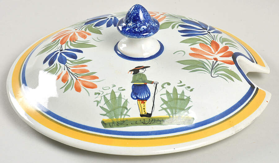 Henriot (Lady Or Man Center) Lid for Tureen by Quimper-1
