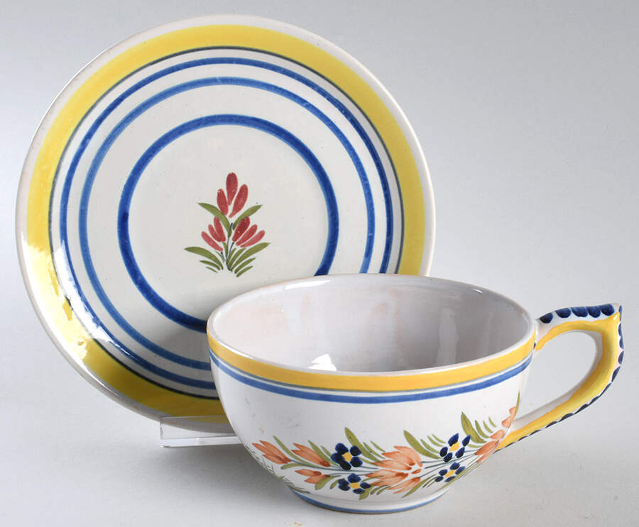 Henriot (Lady Or Man Center) Jumbo Cup & Saucer Set by Quimper-1