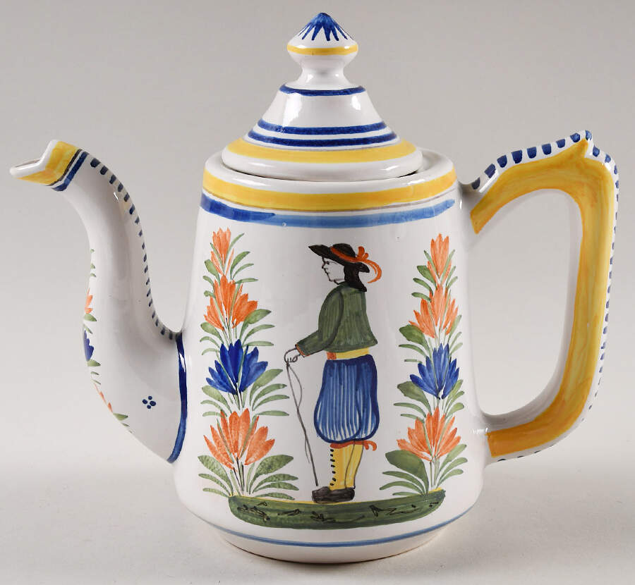 Henriot (Lady Or Man Center) Small Coffee Pot & Lid by Quimper-1