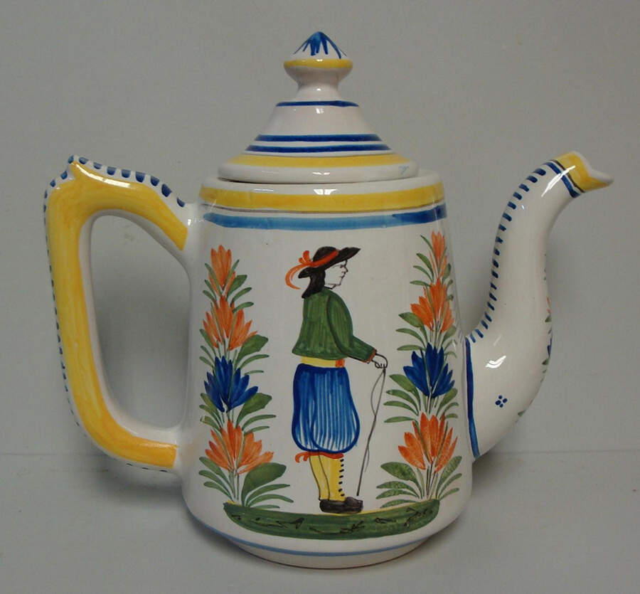 Henriot (Lady Or Man Center) Coffee Pot & Lid by Quimper-1