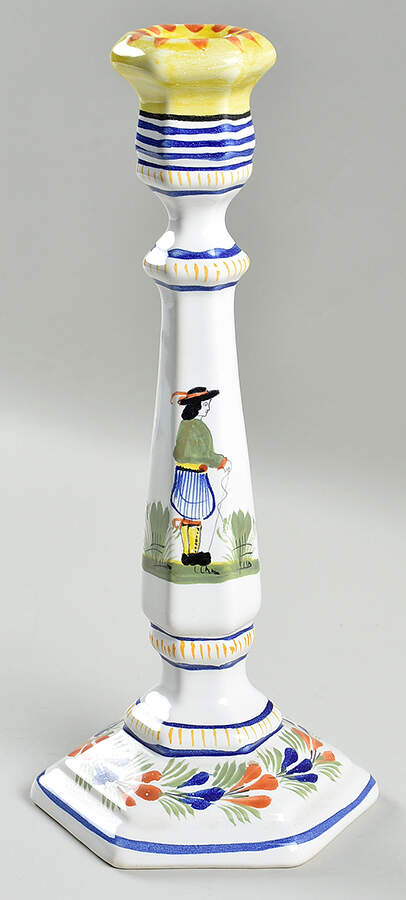 Henriot (Lady Or Man Center) 11" Candlestick by Quimper-1