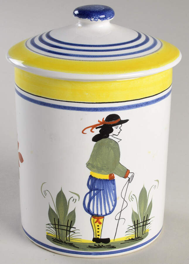 Henriot (Lady Or Man Center) Large Canister & Lid by Quimper-1