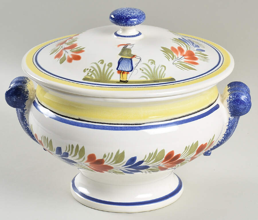 Henriot (Lady Or Man Center) Tureen & Lid by Quimper-1
