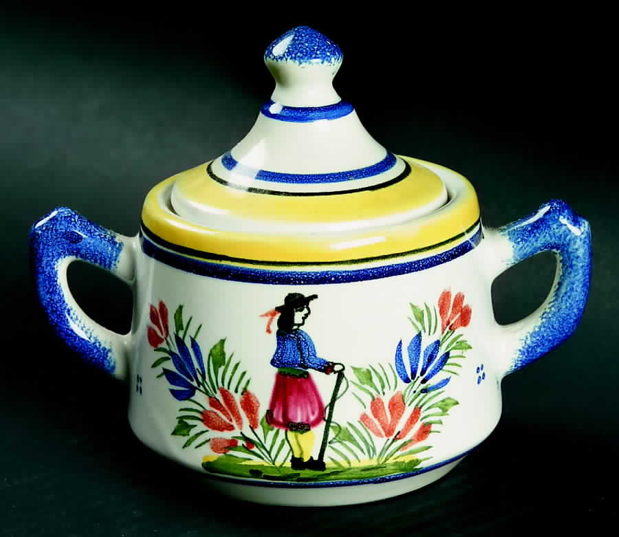 Henriot (Lady Or Man Center) Oversize Sugar Bowl & Lid by Quimper-1