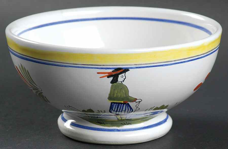 Henriot (Lady Or Man Center) 5" Footed Bowl by Quimper-1