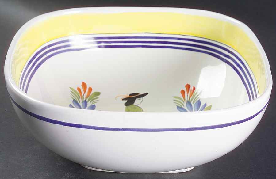 Henriot (Lady Or Man Center) 10" Square Salad Serving Bowl by Quimper-1