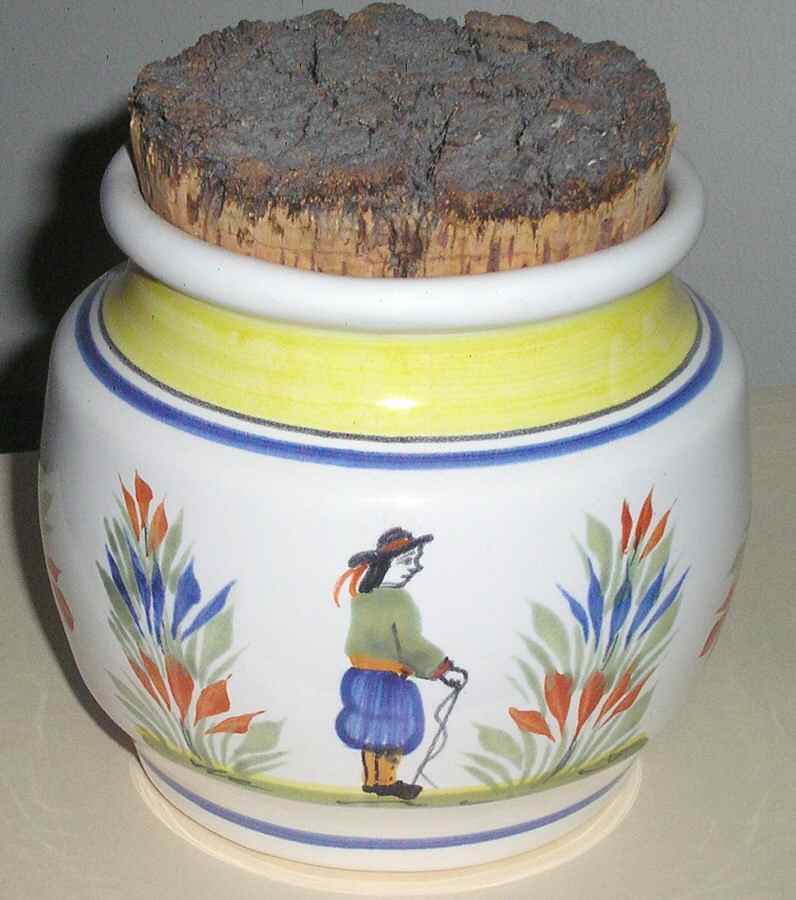 Henriot (Lady Or Man Center) Small Spice Jar & Cork Stopper by Quimper-1
