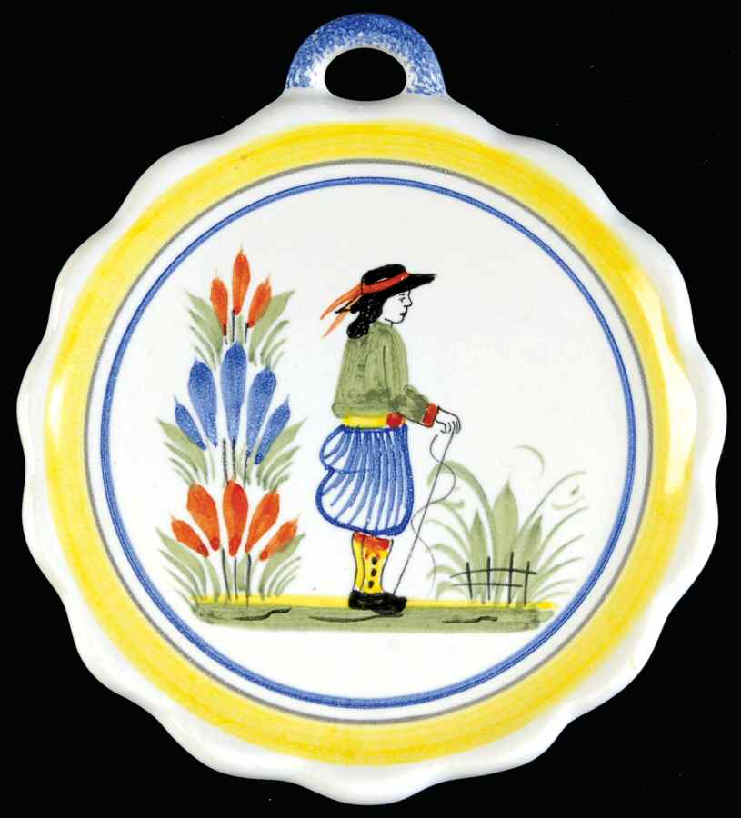 Henriot (Lady Or Man Center) Spoon Rest/Holder (Holds 1 Spoon) by Quimper-1