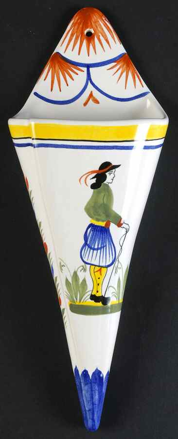 Henriot (Lady Or Man Center) 9" Wall Pocket Vase by Quimper-1