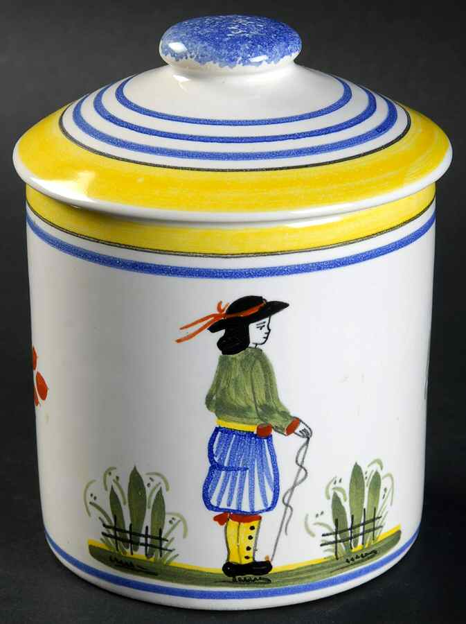 Henriot (Lady Or Man Center) Mustard Jar & Lid by Quimper-1