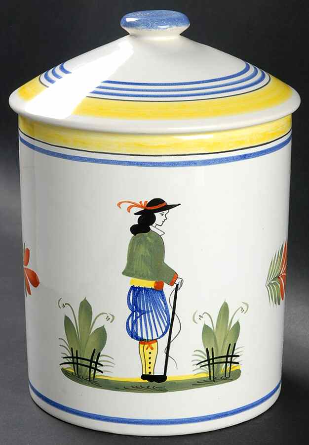 Henriot (Lady Or Man Center) Extra Large Canister & Lid by Quimper-1
