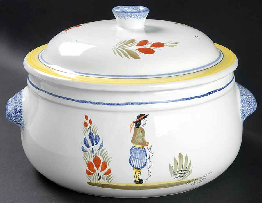 Henriot (Lady Or Man Center) 4 Quart Round Covered Casserole by Quimper-1