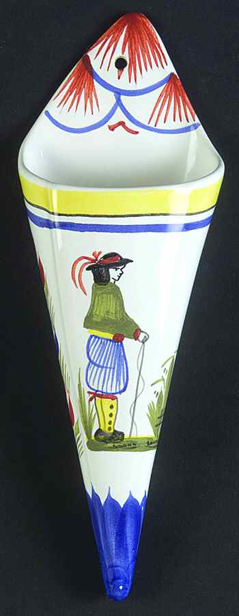 Henriot (Lady Or Man Center) 7" Wall Pocket Vase by Quimper-1