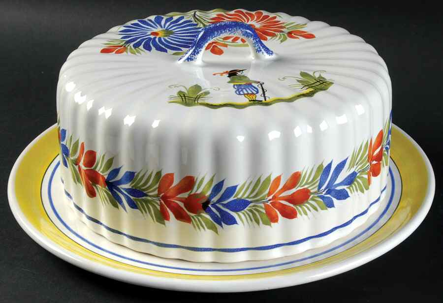Henriot (Lady Or Man Center) Round Cheese Dish & Lid by Quimper-1