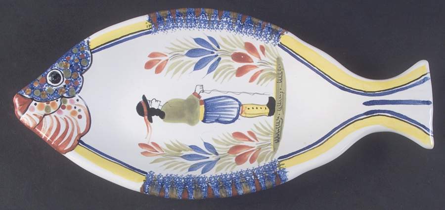 Henriot (Lady Or Man Center) 10" Oval Fish Dish by Quimper-1