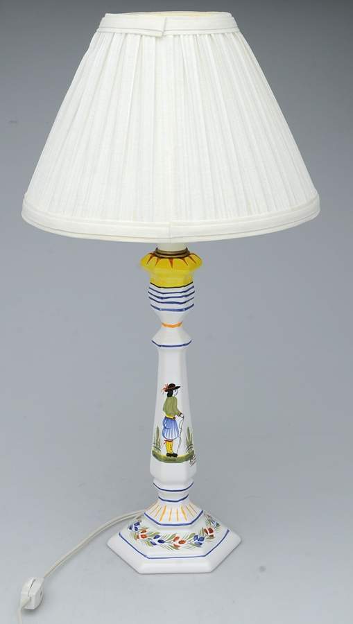 Henriot (Lady Or Man Center) 15" Electric Lamp & Shade by Quimper-1