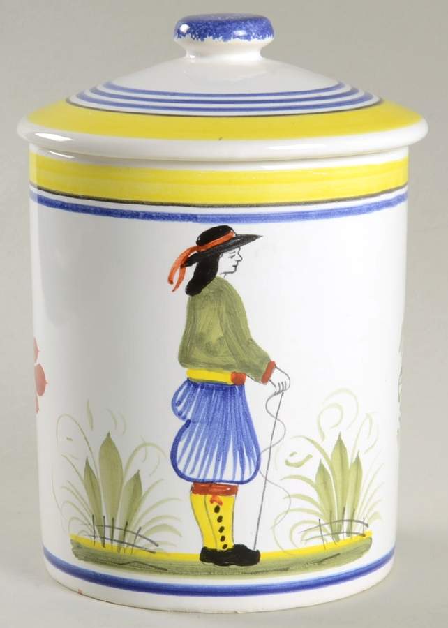 Henriot (Lady Or Man Center) Medium Canister & Lid by Quimper-1