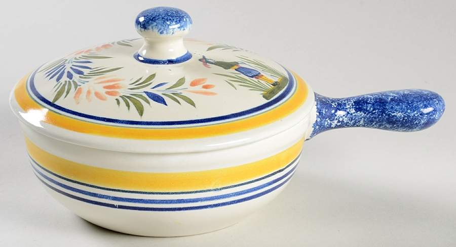 Henriot (Lady Or Man Center) Individual Casserole & Lid by Quimper-1