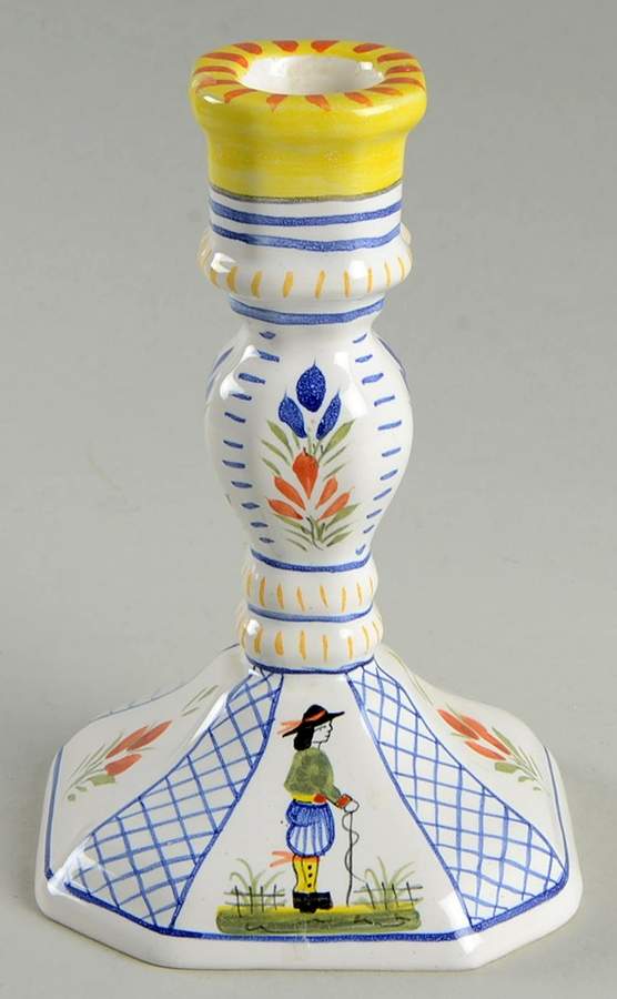 Henriot (Lady Or Man Center) 5" Candlestick by Quimper-1
