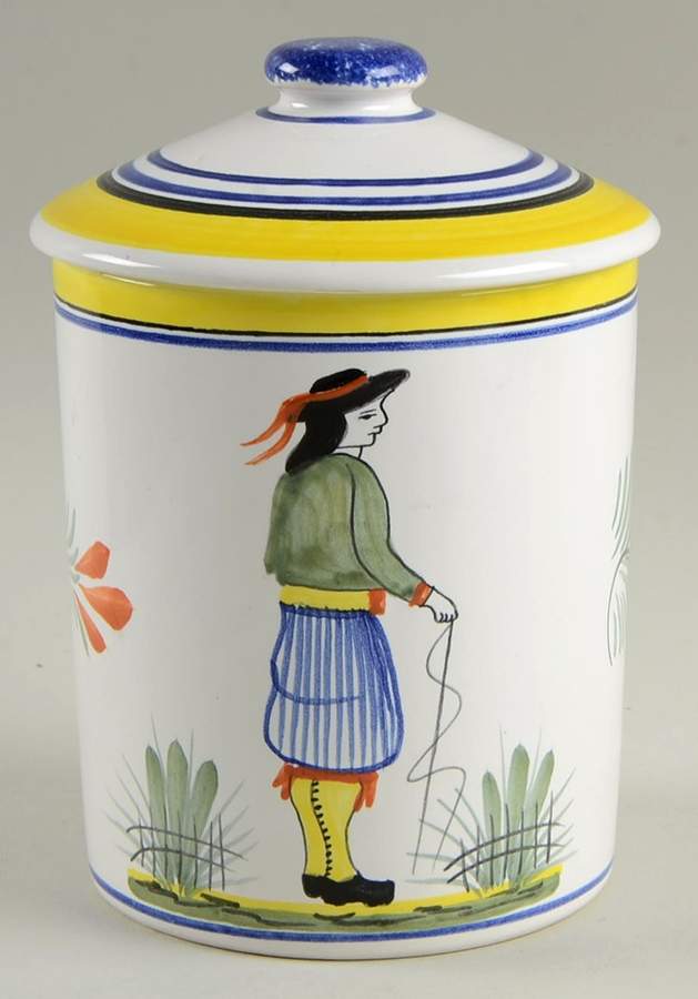 Henriot (Lady Or Man Center) 4" Storage Jar & Lid by Quimper-1