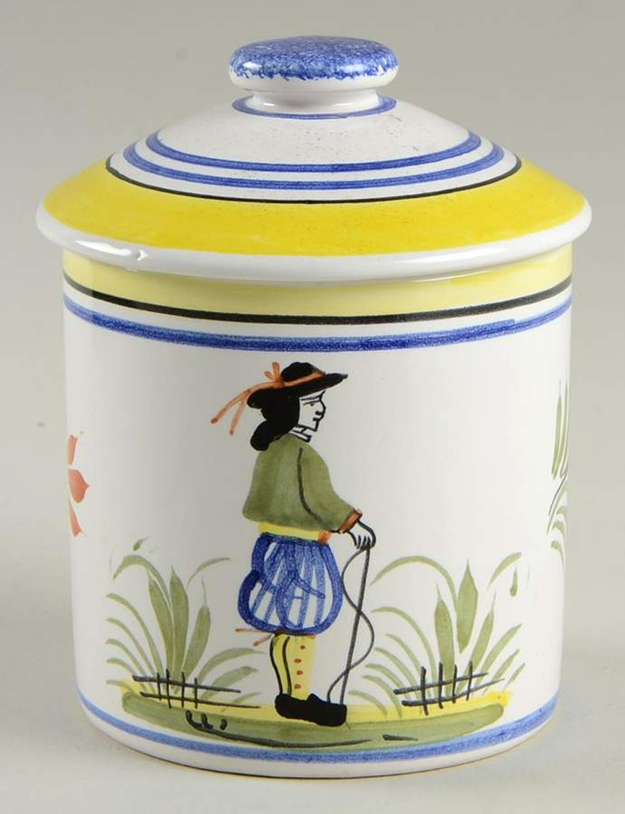 Henriot (Lady Or Man Center) 3" Storage Jar & Lid by Quimper-1