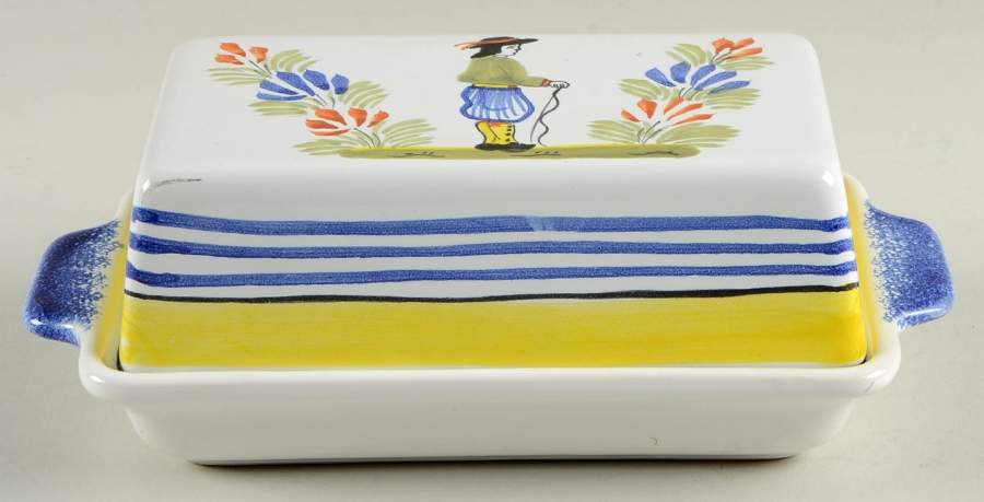 Henriot (Lady Or Man Center) Rectangular Covered Butter by Quimper-1