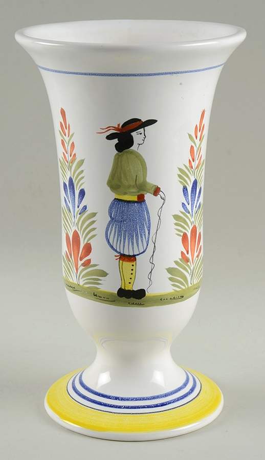 Henriot (Lady Or Man Center) 9" Vase by Quimper-1