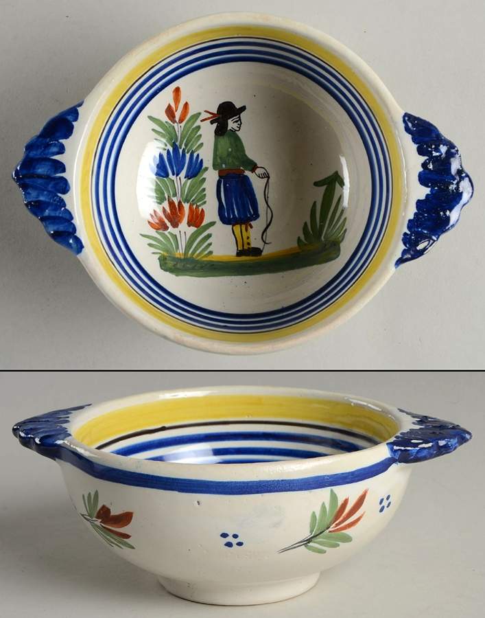 Henriot (Lady Or Man Center) Lugged Cereal Bowl by Quimper-1