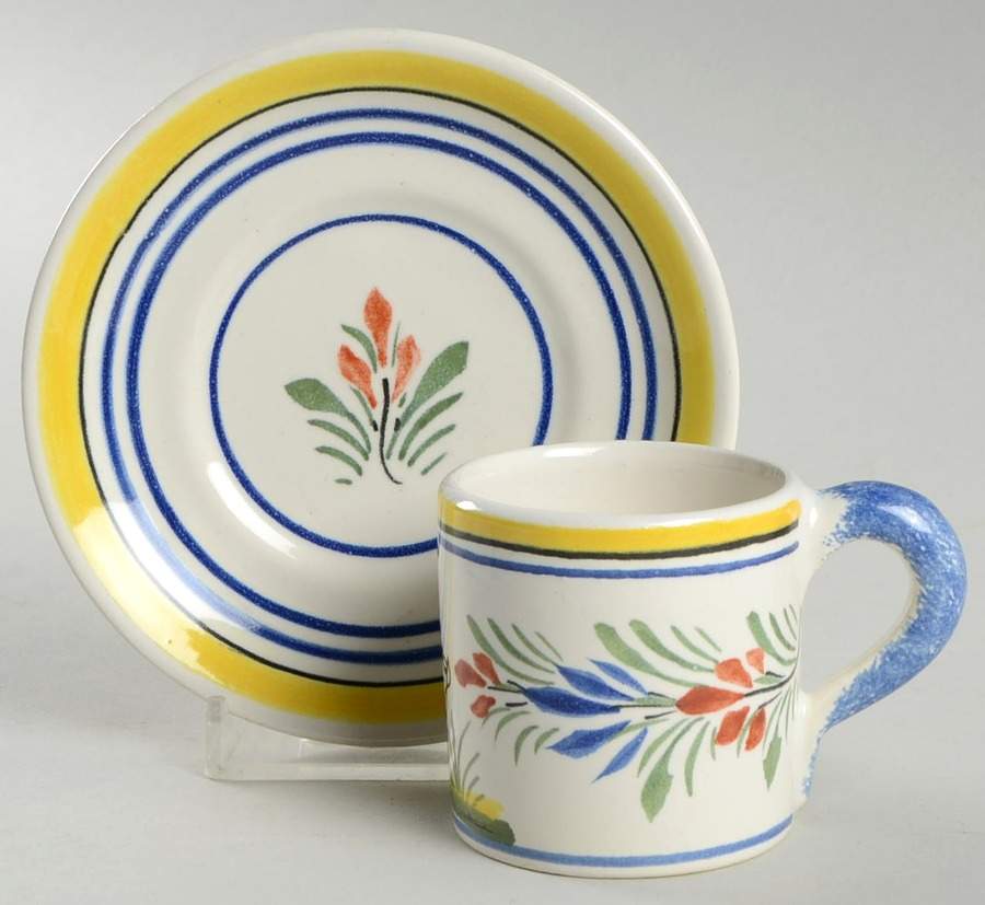 Henriot (Lady Or Man Center) Flat Demitasse Cup & Saucer Set by Quimper-1