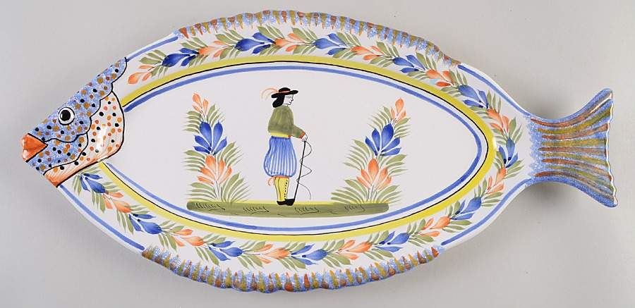 Henriot (Lady Or Man Center) 19" Fish Platter by Quimper-1