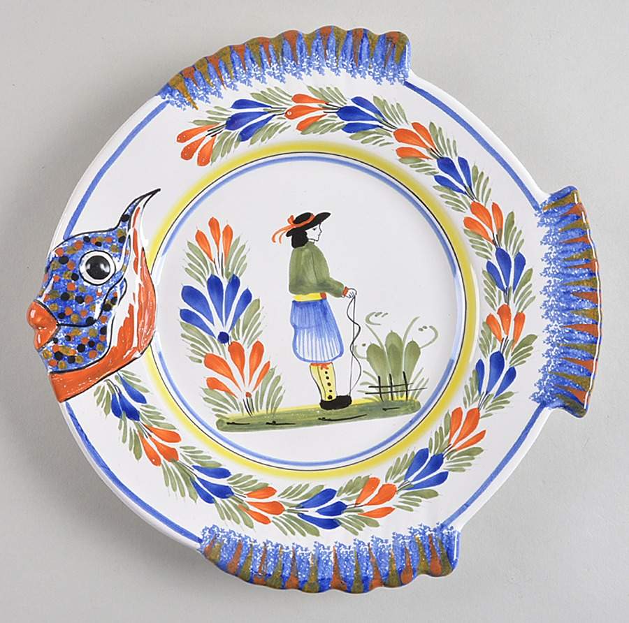 Henriot (Lady Or Man Center) 9" Fish Plate by Quimper-1