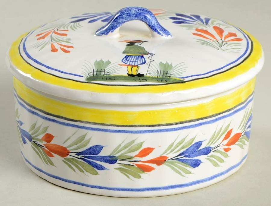 Henriot (Lady Or Man Center) 4" Round Box & Lid by Quimper-1