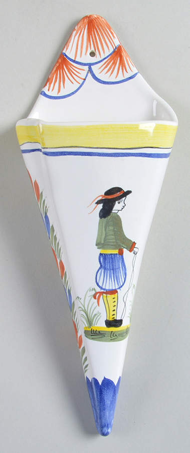 Mistral Blue (Octagonal, Man Center) 9" Wall Pocket Vase by Quimper-1