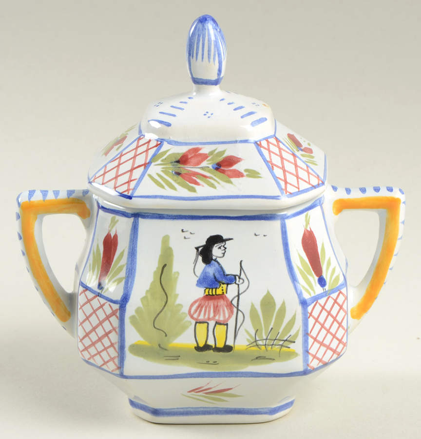 Mistral Blue (Octagonal, Man Center) Mini Sugar Bowl & Lid by Quimper-1