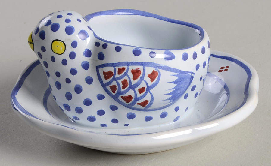 Mistral Blue (Octagonal, Man Center) Egg Cup with Attached Underplate by Quimper-1