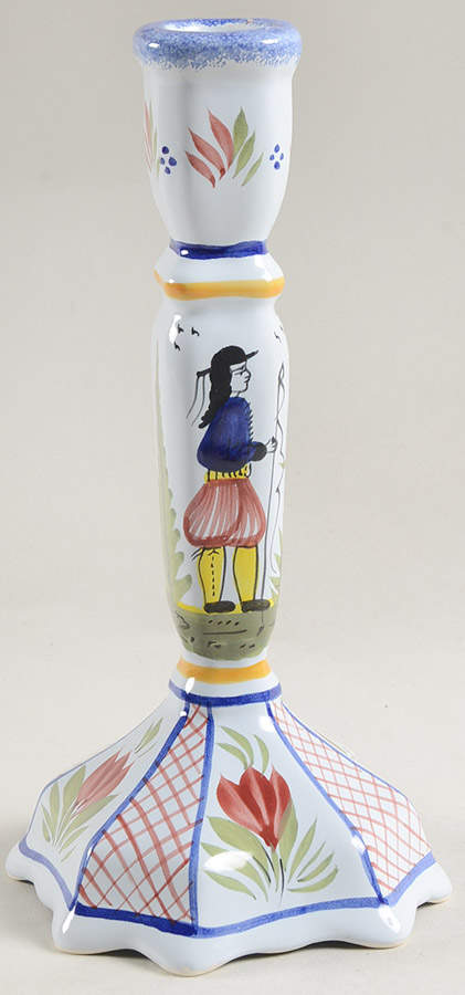 Mistral Blue (Octagonal, Man Center) 8" Tall Candlestick by Quimper-1