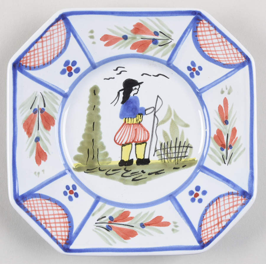 Mistral Blue (Octagonal, Man Center) Bread & Butter Plate by Quimper-1