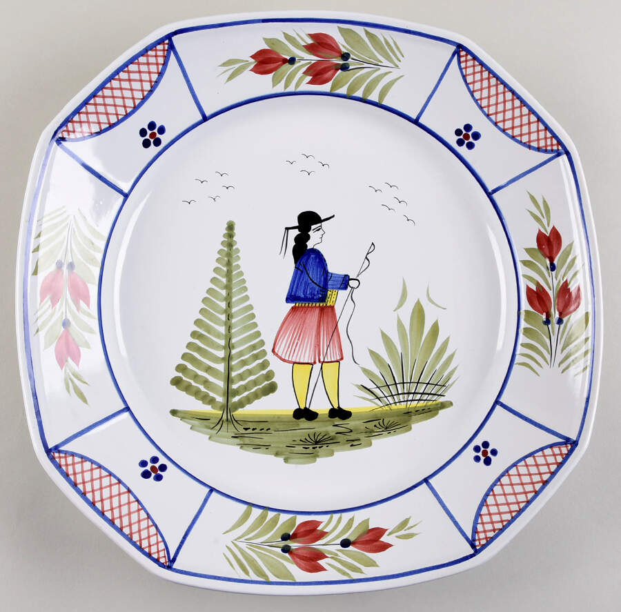 Mistral Blue (Octagonal, Man Center) Deep Round Platter by Quimper-1