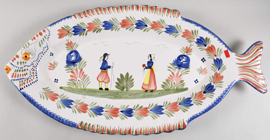 Mistral Blue (Octagonal, Man Center) 23" Fish Platter by Quimper-1