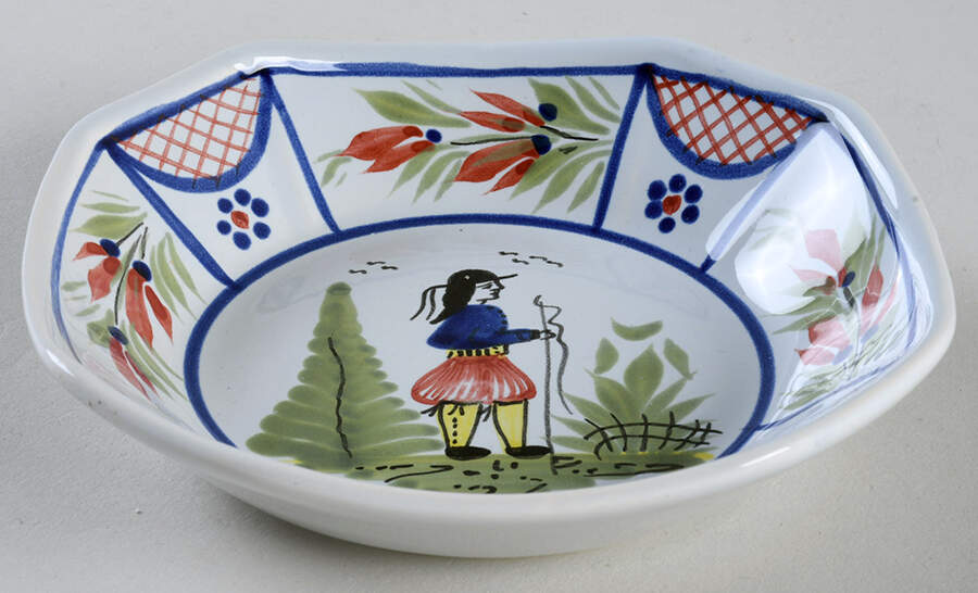Mistral Blue (Octagonal, Man Center) Fruit/Dessert (Sauce) Bowl by Quimper-1