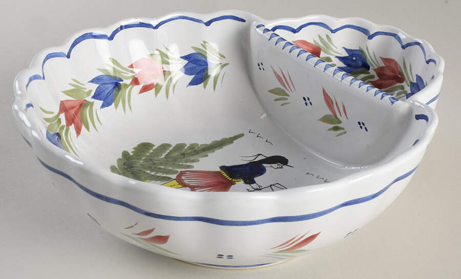 Mistral Blue (Octagonal, Man Center) Strawberry Serving Bowl by Quimper-1