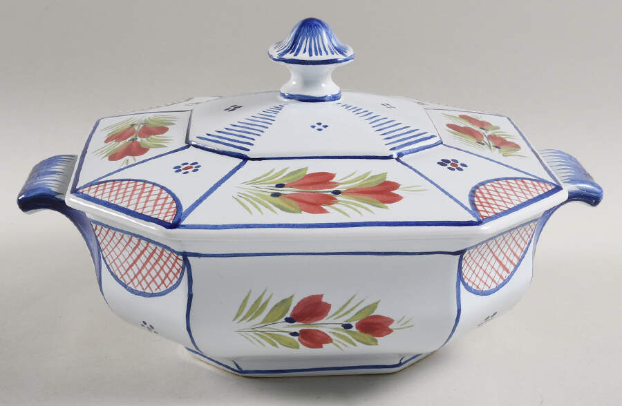 Mistral Blue (Octagonal, Man Center) Round Covered Vegetable by Quimper-1