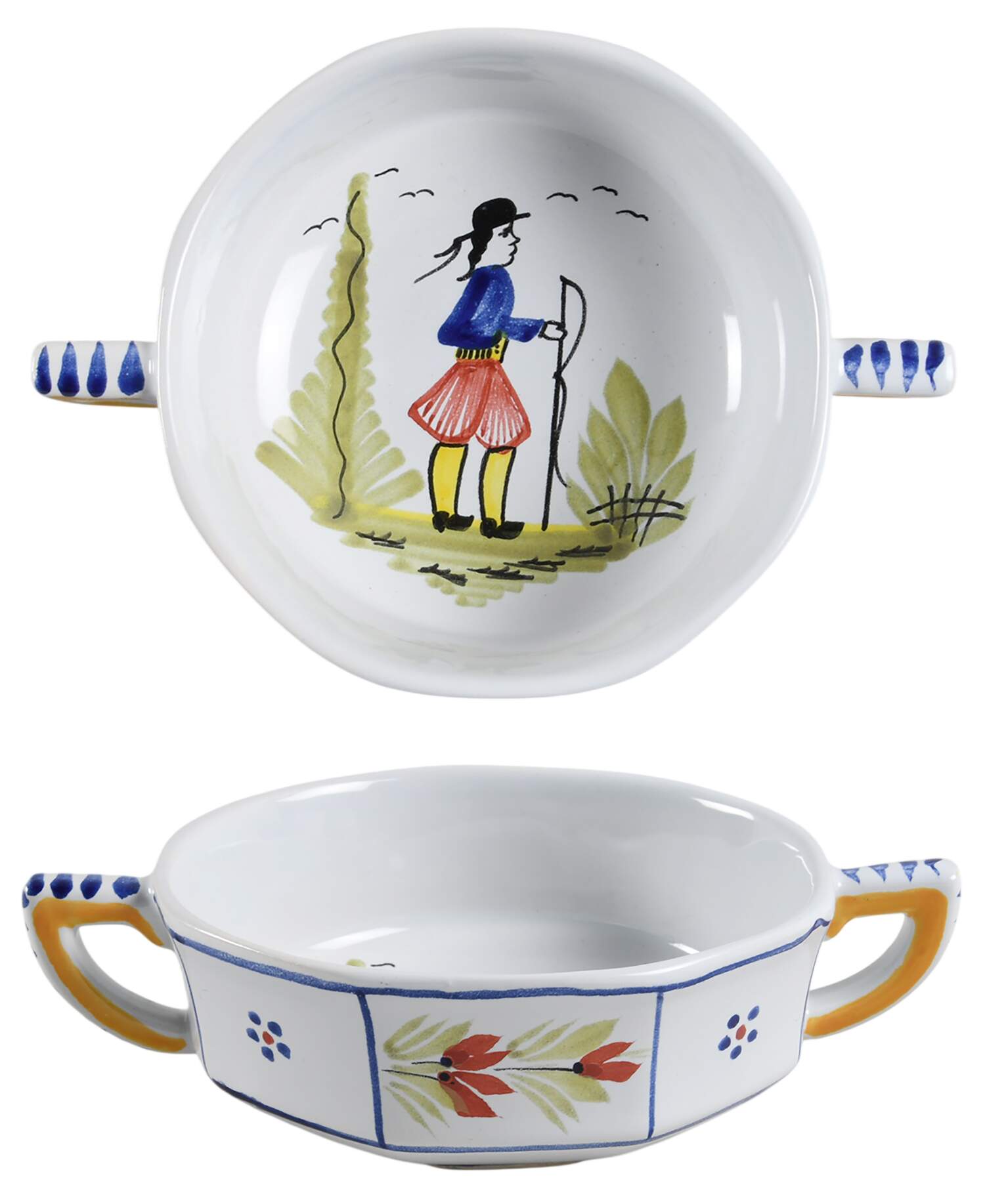 Mistral Blue (Octagonal, Man Center) Flat Cream Soup Bowl by Quimper-1