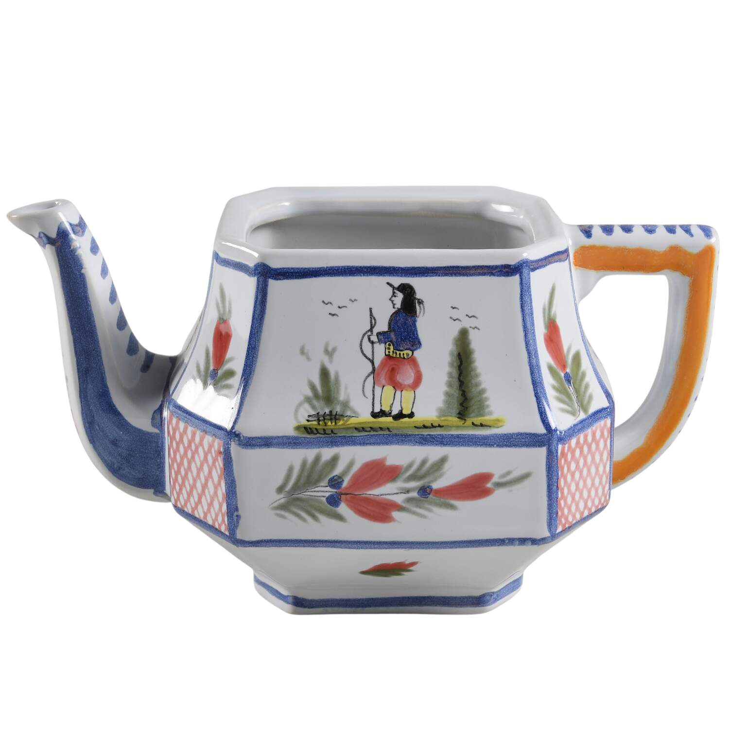 Mistral Blue (Octagonal, Man Center) Teapot No Lid by Quimper-1